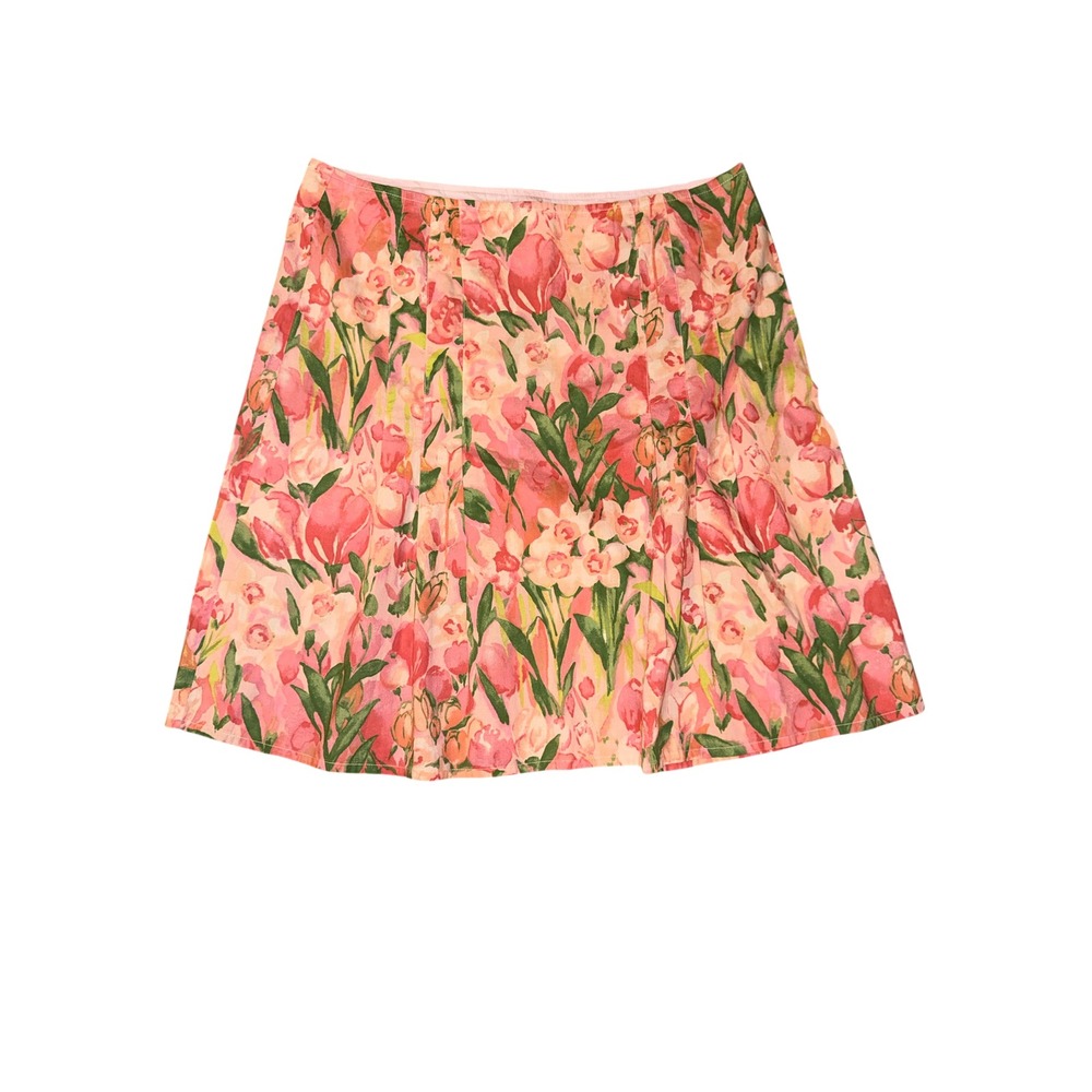 Tommy Hilfiger Floral Skirt Women 18 Pink Multi‎ Cotton Pleated A-Line Tulip